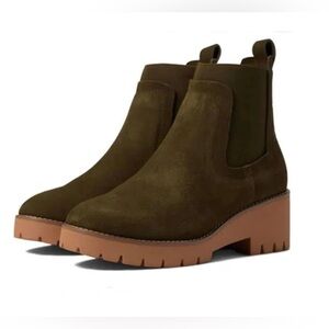 Blondo Olive Green Suede Chelsea Lug Sole Ankle Boots